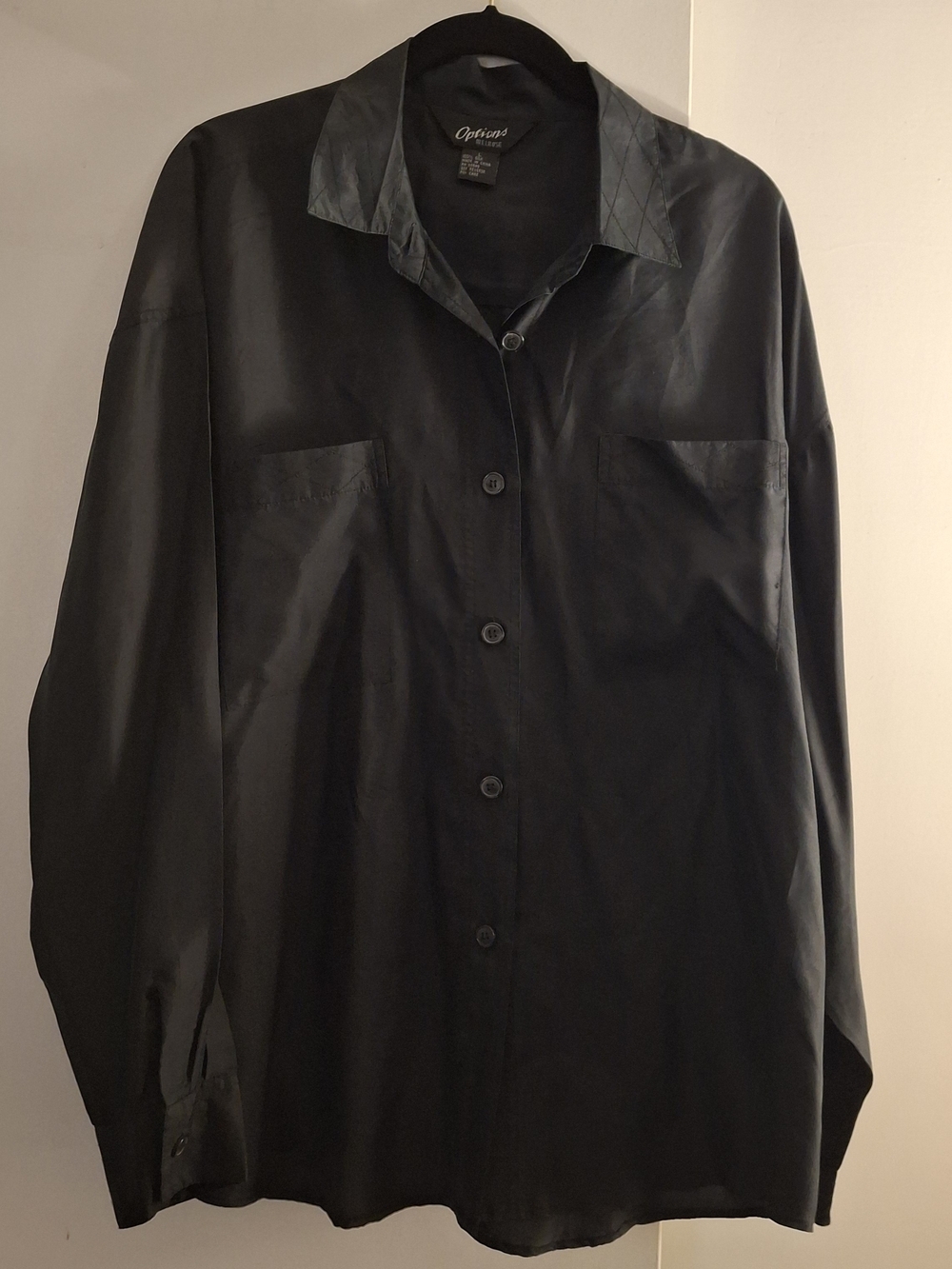 Options Melrose Men's Black Silk Long Sleeve Button-Up Shirt